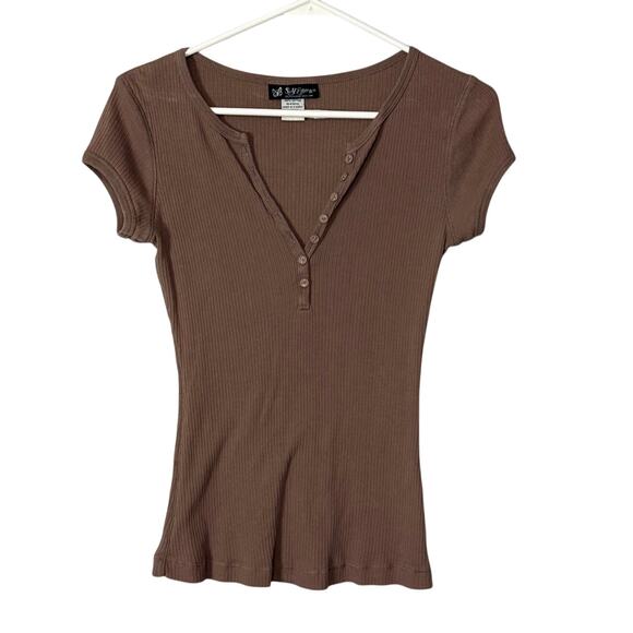 Y2K Self Esteem Henley Brown Size Large - Picture 1 of 5